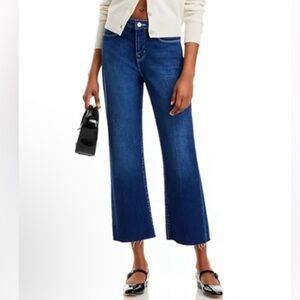 L'AGENCE Wanda Cropped Wide leg Jeans Ankle Fray Dark Wash